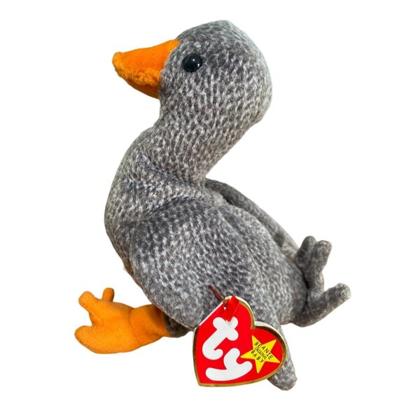 Ty Beanie Baby Original Retired Ewey Plush Goose 1998 Gray & Orange Soft Toy Col - Picture 2 of 10